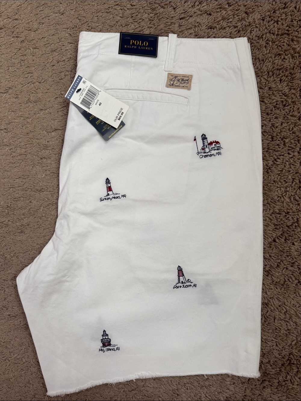 Polo by Ralph Lauren White Men's Flat-Front Lighthouse Embroidered Shorts - Picture 5 of 6